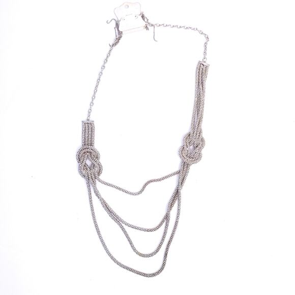 NEW Necklace & Earring Set Silver Tone Triple Chain, Knotted, Long Necklace - Picture 1 of 6